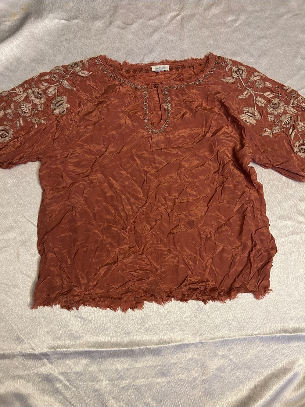 Sundance Rust Embroidered Floral Short-Sleeve Blouse